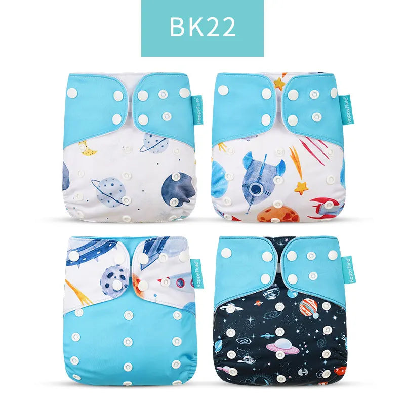 Happyflute New Desig Hot Sale 4Pcs OS Pocket Diaper Washable&Reusable Absorbent Ecological Diaper Cover Adjustable Baby Nappy