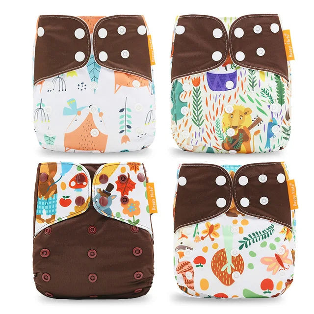 Happyflute New Desig Hot Sale 4Pcs OS Pocket Diaper Washable&Reusable Absorbent Ecological Diaper Cover Adjustable Baby Nappy