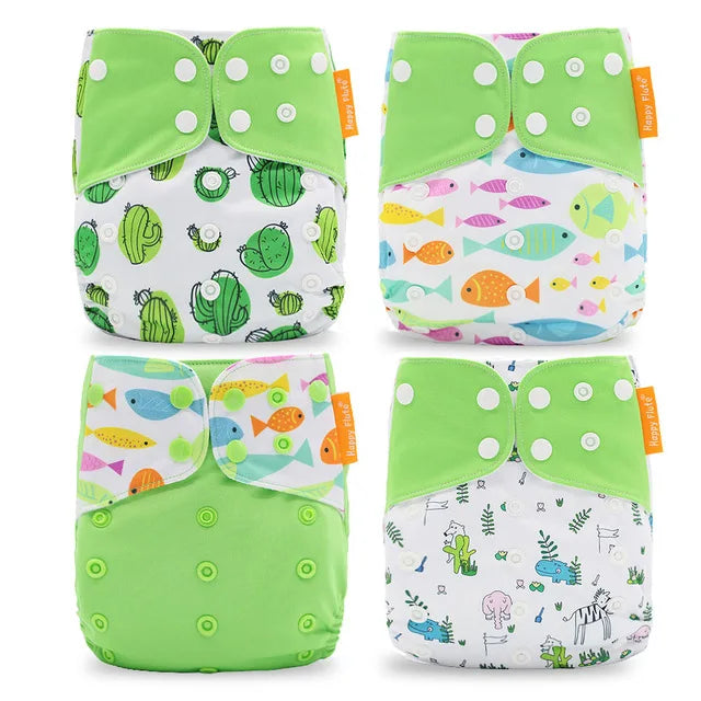 Happyflute New Desig Hot Sale 4Pcs OS Pocket Diaper Washable&Reusable Absorbent Ecological Diaper Cover Adjustable Baby Nappy