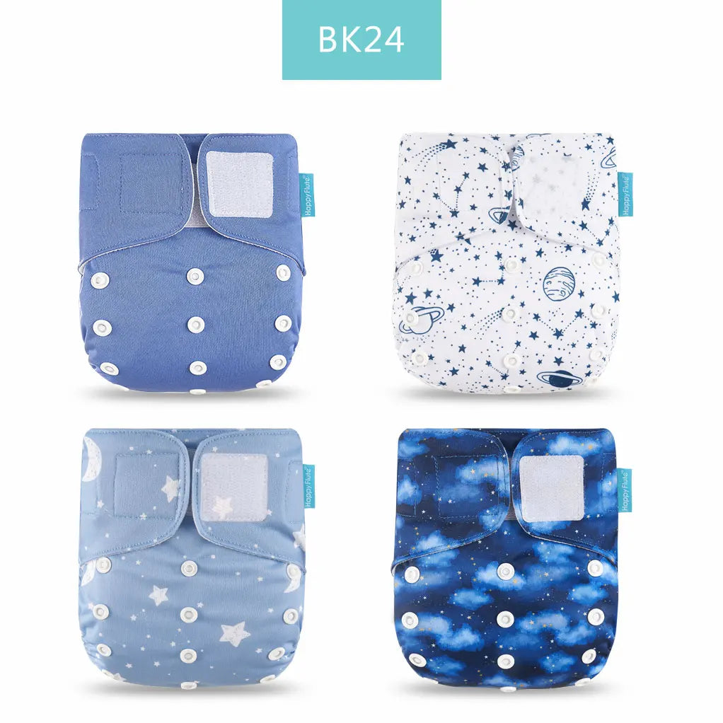 Happyflute New Desig Hot Sale 4Pcs OS Pocket Diaper Washable&Reusable Absorbent Ecological Diaper Cover Adjustable Baby Nappy