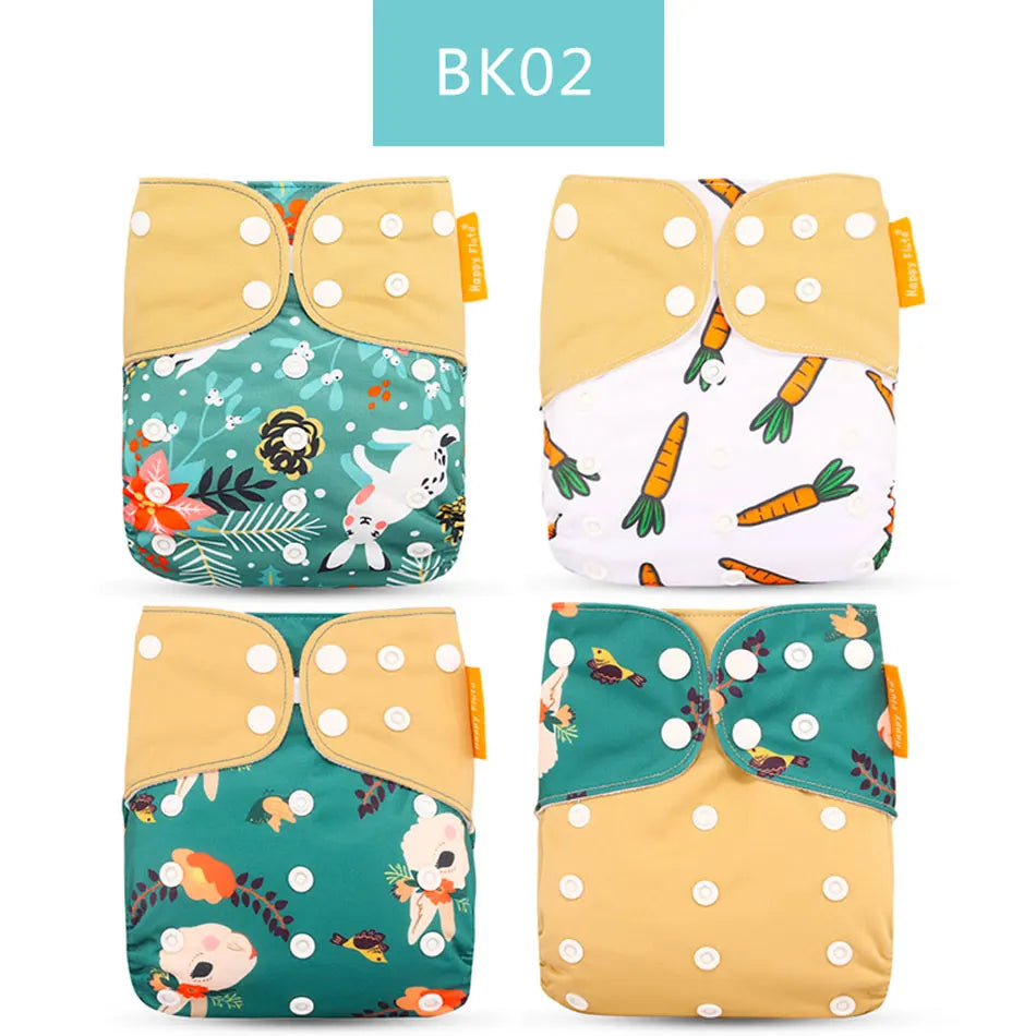 Happyflute New Desig Hot Sale 4Pcs OS Pocket Diaper Washable&Reusable Absorbent Ecological Diaper Cover Adjustable Baby Nappy