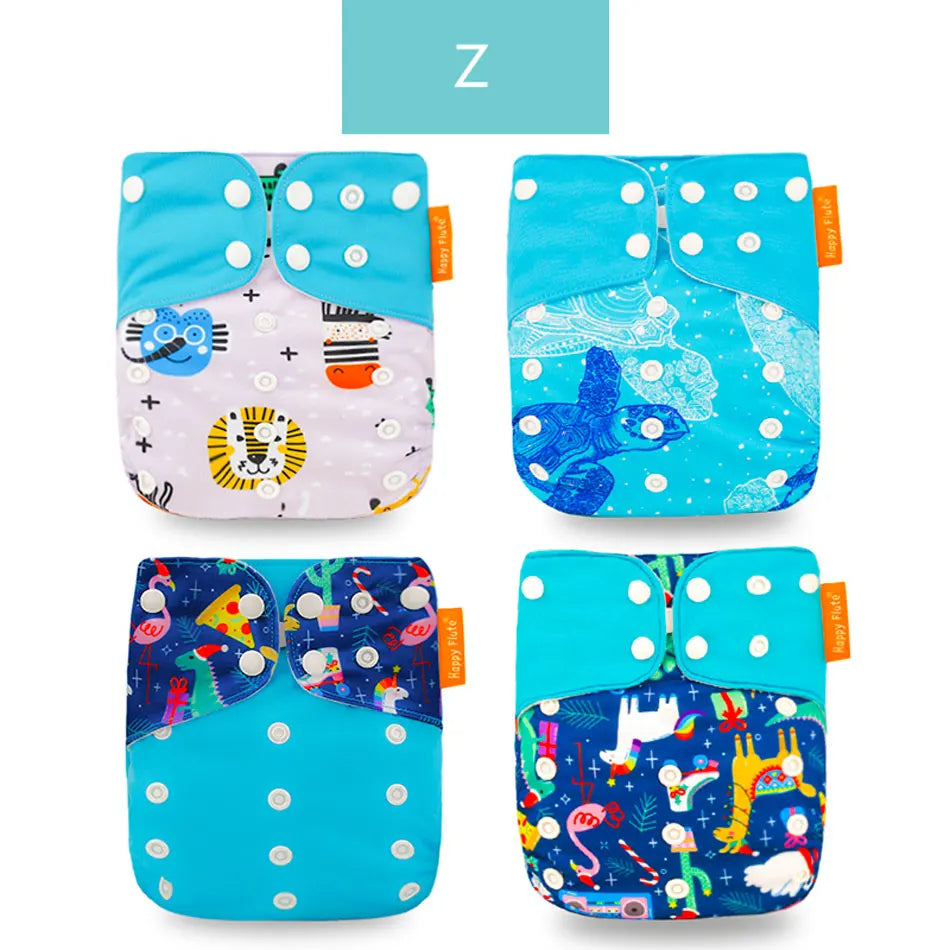 Happyflute New Desig Hot Sale 4Pcs OS Pocket Diaper Washable&Reusable Absorbent Ecological Diaper Cover Adjustable Baby Nappy