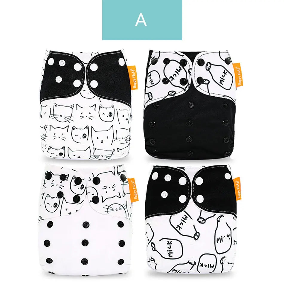 Happyflute New Desig Hot Sale 4Pcs OS Pocket Diaper Washable&Reusable Absorbent Ecological Diaper Cover Adjustable Baby Nappy