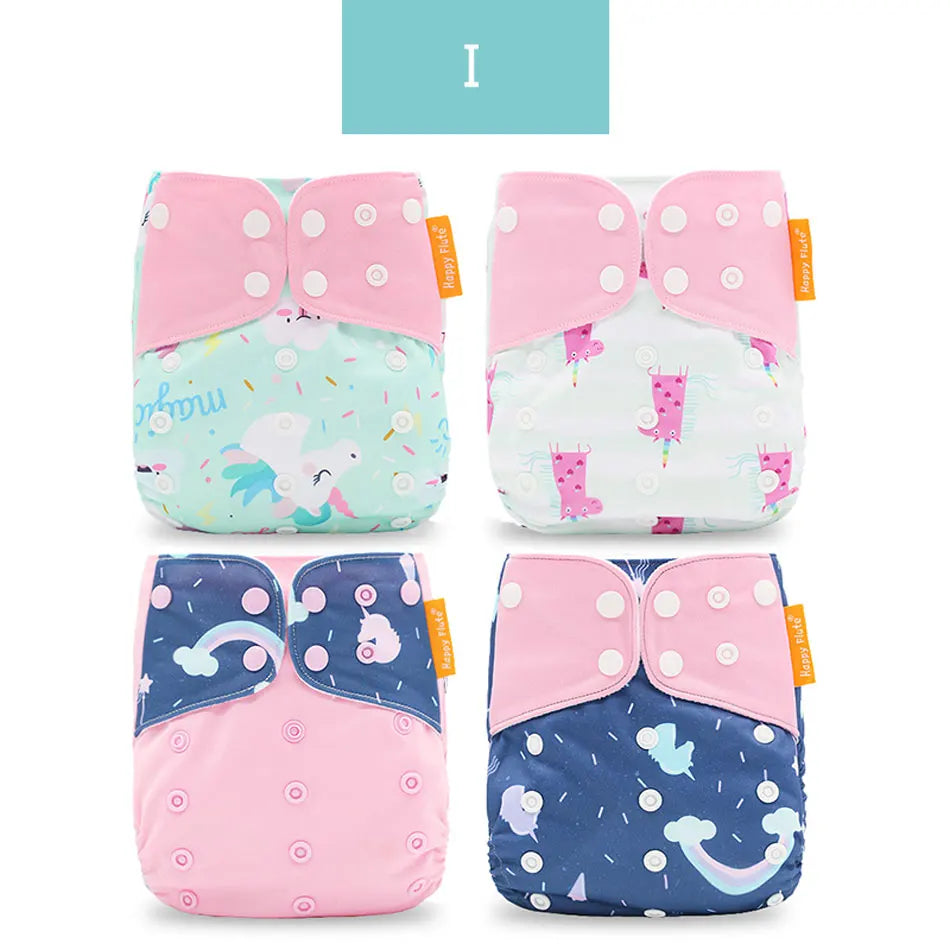 Happyflute New Desig Hot Sale 4Pcs OS Pocket Diaper Washable&Reusable Absorbent Ecological Diaper Cover Adjustable Baby Nappy
