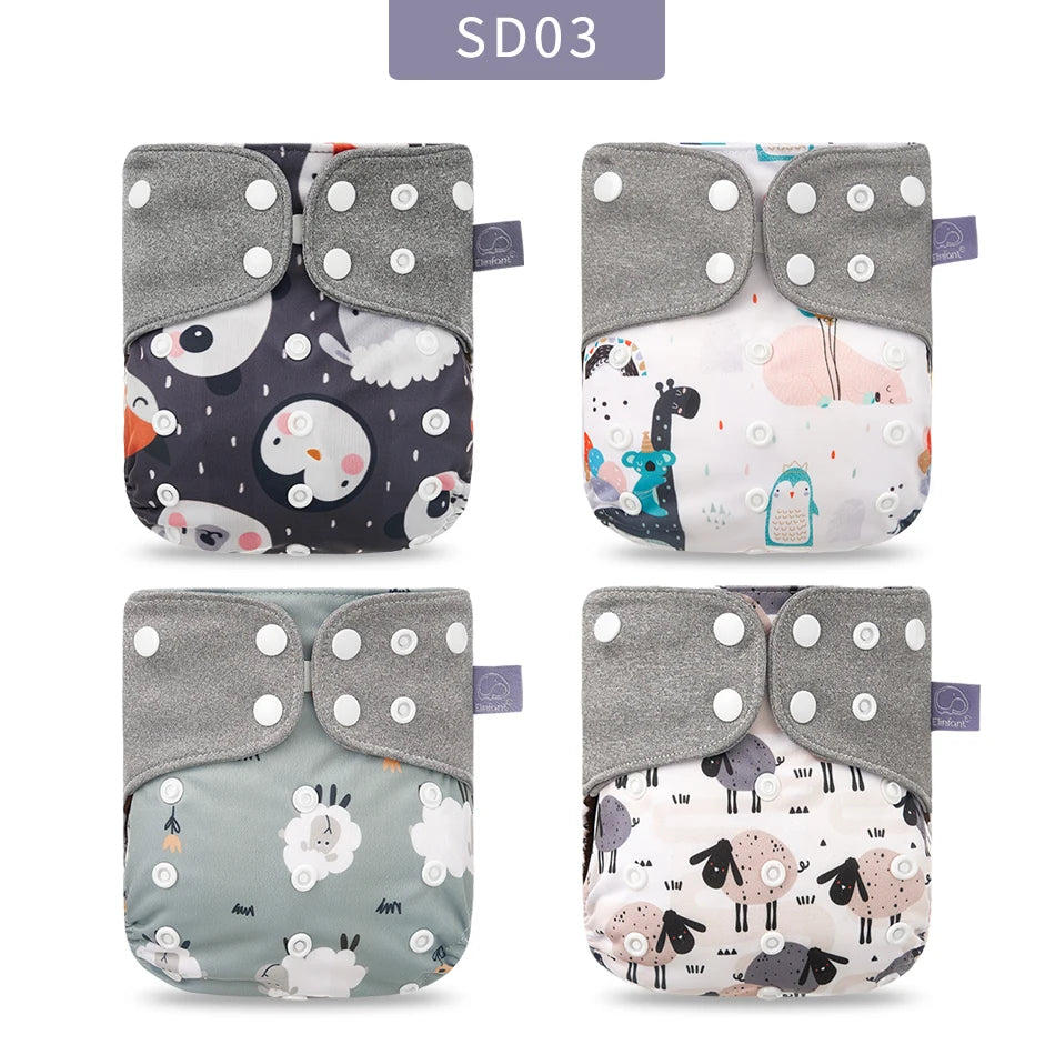 Elinfant ECO-friendly Gray Mesh Cloth New 4pcs/set Washable Pocket Diaper Adjustable Reusable fralda Ecological Cloth Diaper