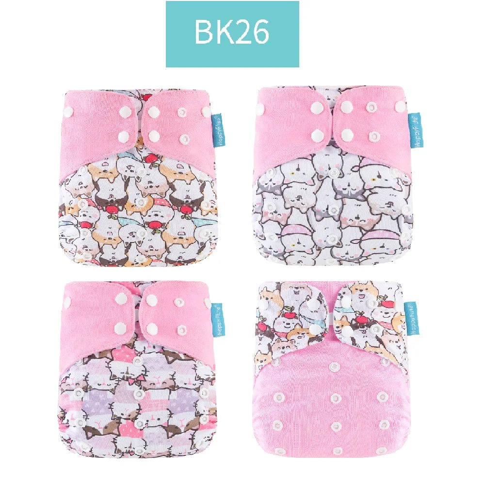Happyflute New Desig Hot Sale 4Pcs OS Pocket Diaper Washable&Reusable Absorbent Ecological Diaper Cover Adjustable Baby Nappy
