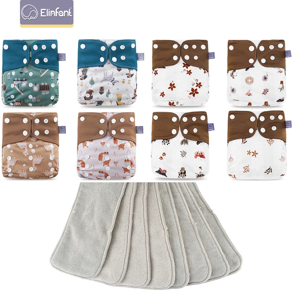 Elinfant 8pcs diapers with 8pcs absorbents waterproof baby pcoket diapers gray mesh baby cloth diapers