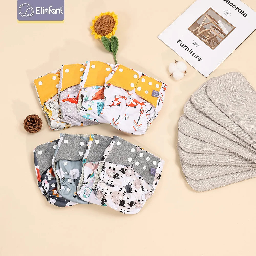 Elinfant waterproof baby pcoket diapers 8pcs diapers with 8pcs absorbents gray mesh baby cloth diapers