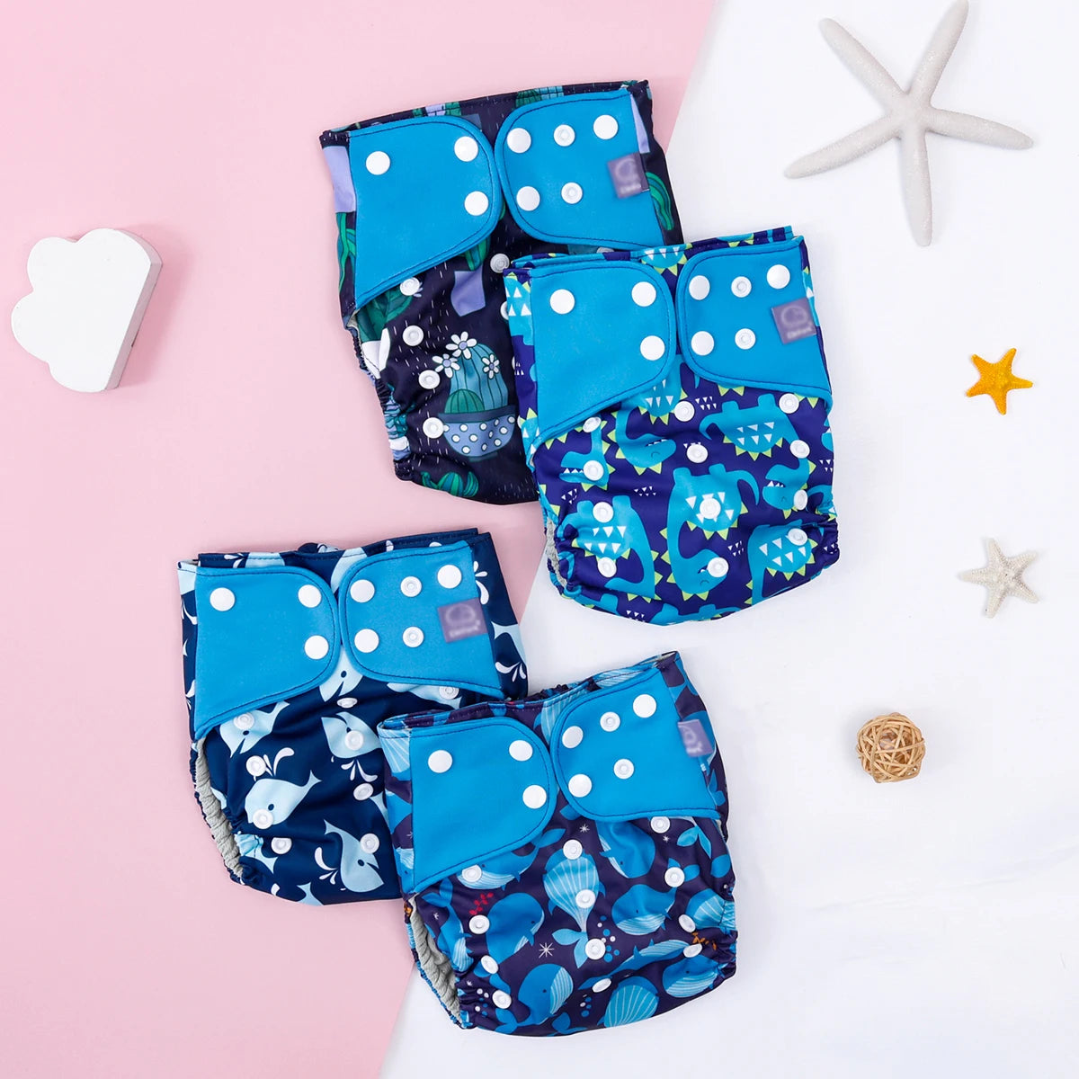 Elinfant 4PCS/Set Waterproof Washable Baby Cloth Diapers,Breathable Mesh Cloth Inner Baby Pocket Diapers, Cloth Nappy For 3-15kg