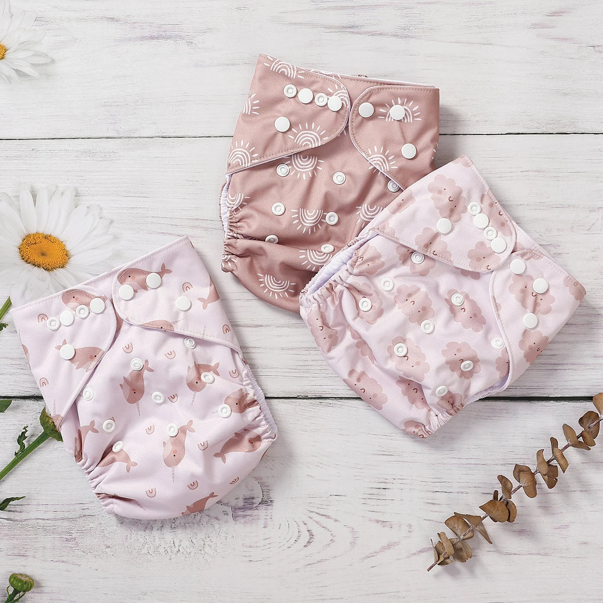 Elinfant 3PCS Washable One Size Cloth Diaper Waterproof Reusable Cloth Diaper For 3-15kg Baby