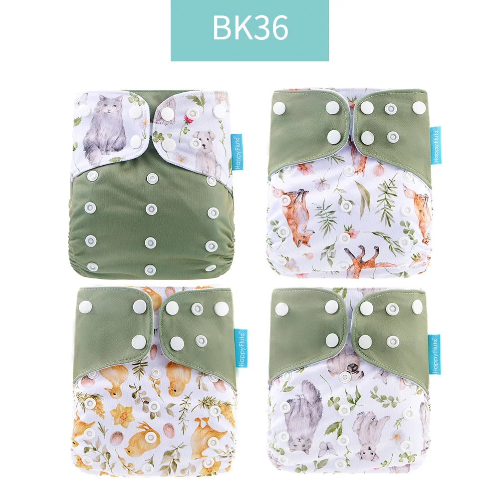 Happyflute New Desig Hot Sale 4Pcs OS Pocket Diaper Washable&Reusable Absorbent Ecological Diaper Cover Adjustable Baby Nappy