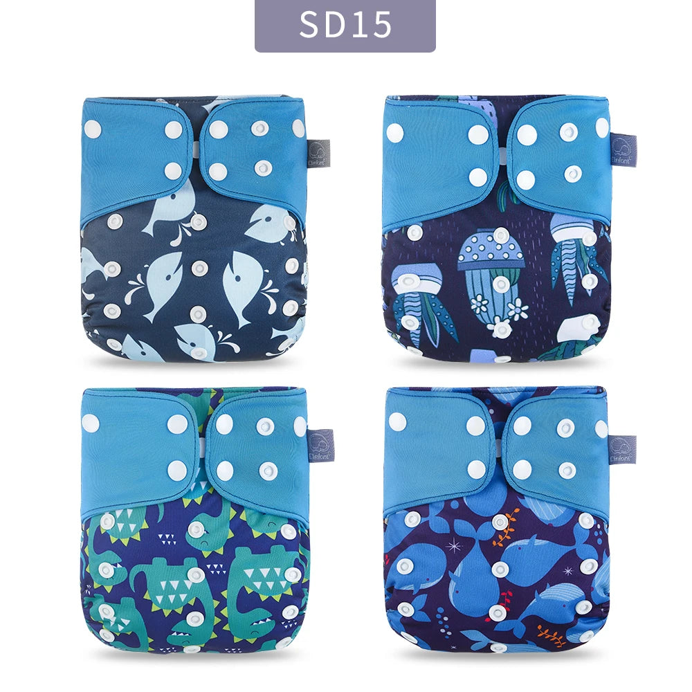 Elinfant Breathable Mesh Cloth 4pcs/set Cloth Diaper Washable Adjustable Reusable OS Baby Cloth Pocket Diaper