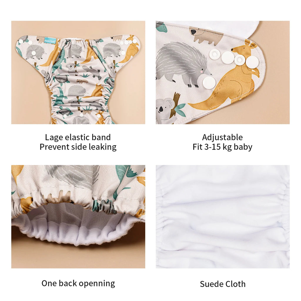 Happyflute 3-15KG 3Pcs Set Pocket Diaper Suede Cloth Inner Washable&Reusable Absorbent Ecological Adjustable Baby Nappy Cover