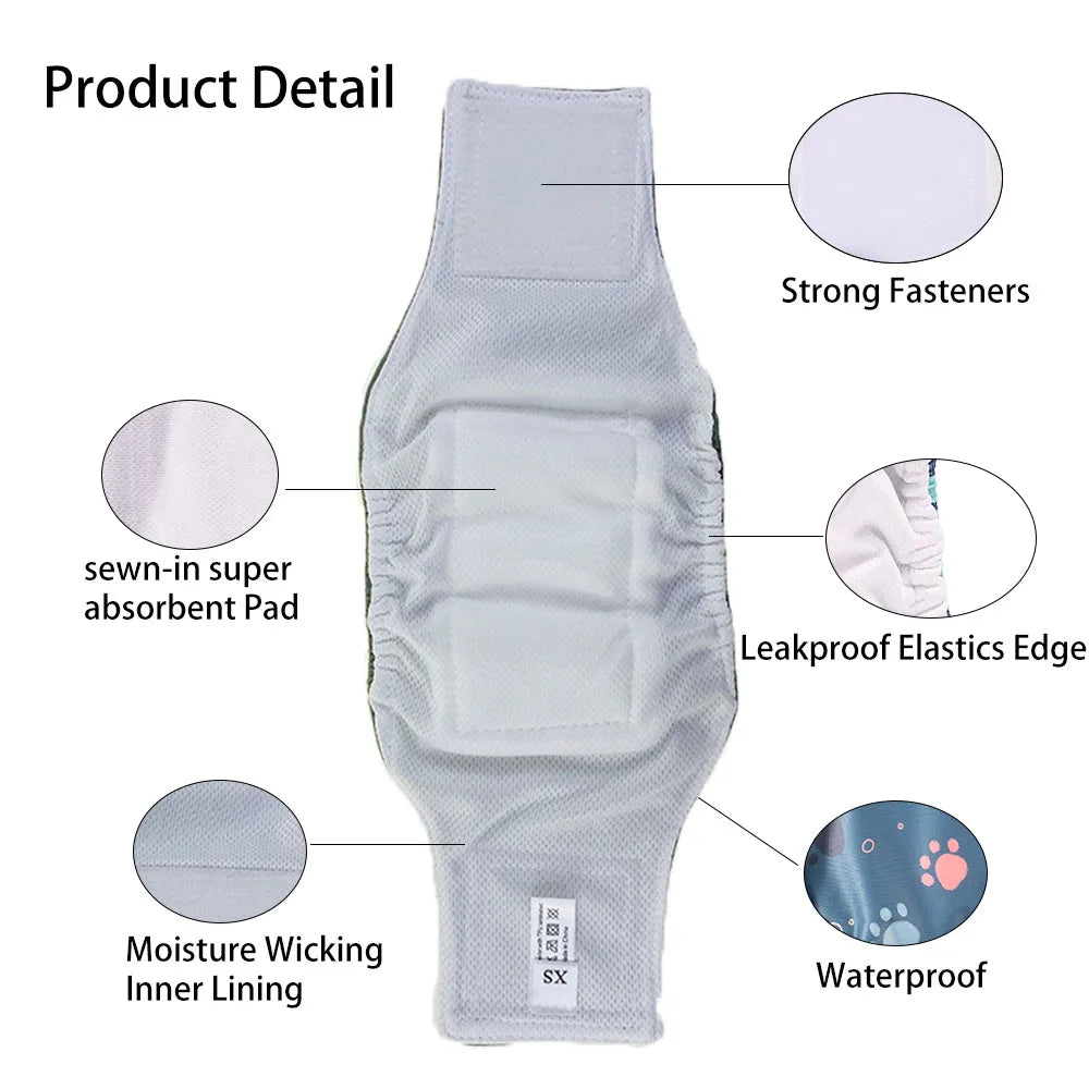 BIAI 1PC Durable Washable Male Dog Diaper Wraps Pet Boy Dog Cloth Nappies Reusable Pet Doggy Underwear Pants for Male Dog Leash