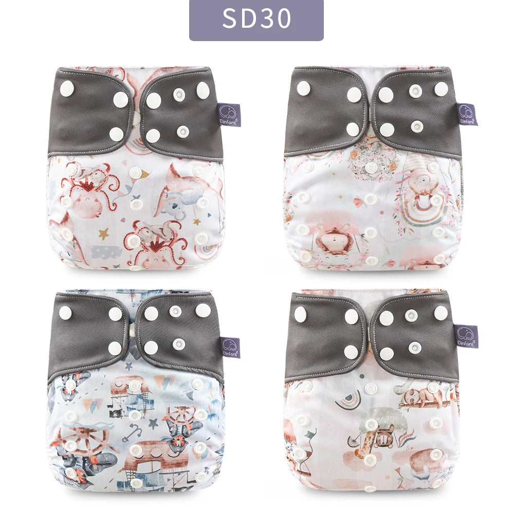 Elinfant ECO-friendly Gray Mesh Cloth New 4pcs/set Washable Pocket Diaper Adjustable Reusable fralda Ecological Cloth Diaper