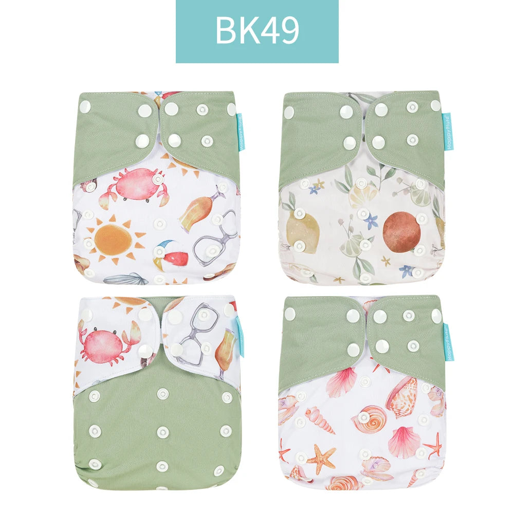 Happyflute New Desig Hot Sale 4Pcs OS Pocket Diaper Washable&Reusable Absorbent Ecological Diaper Cover Adjustable Baby Nappy