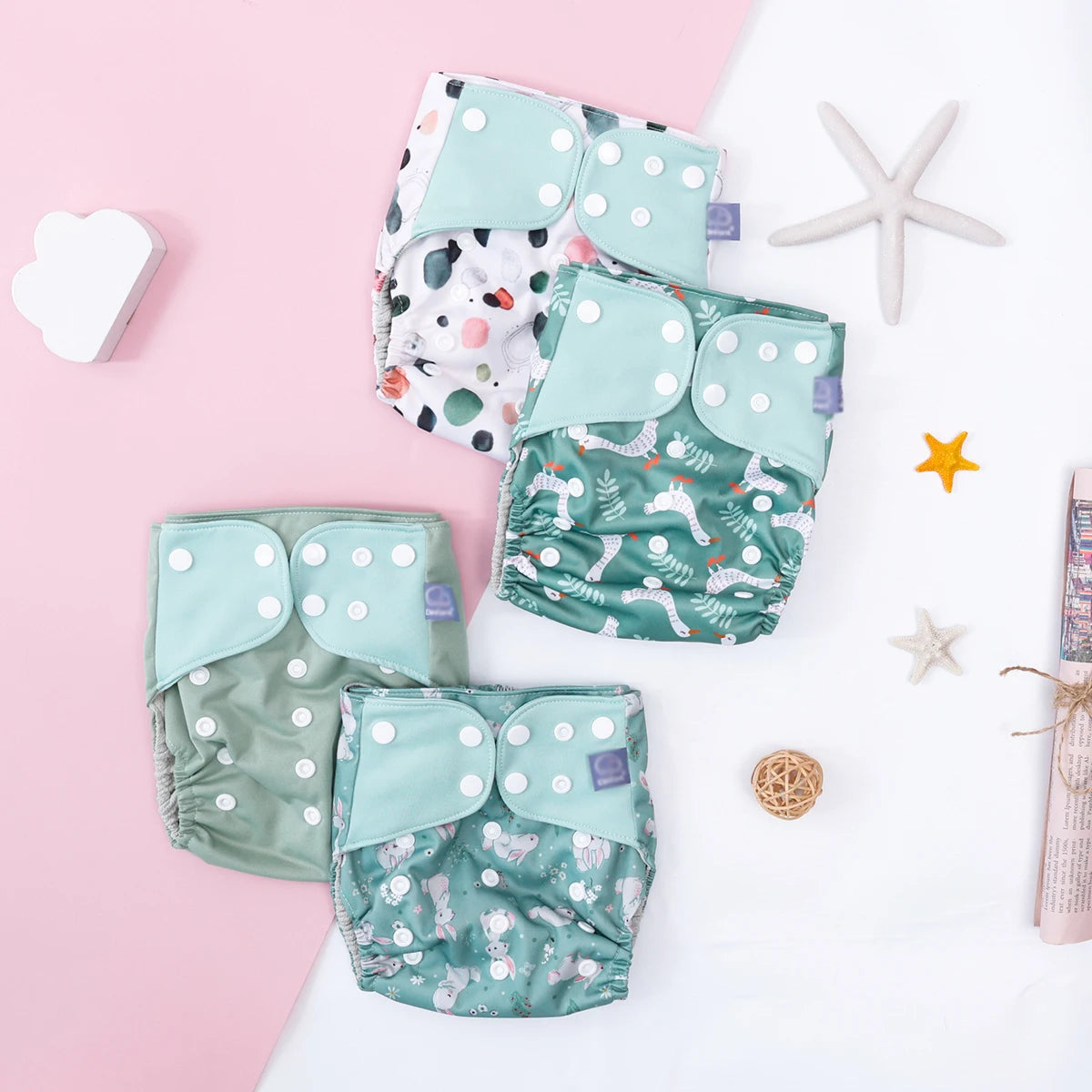 Elinfant 4PCS/Set Waterproof Washable Baby Cloth Diapers,Breathable Mesh Cloth Inner Baby Pocket Diapers, Cloth Nappy For 3-15kg