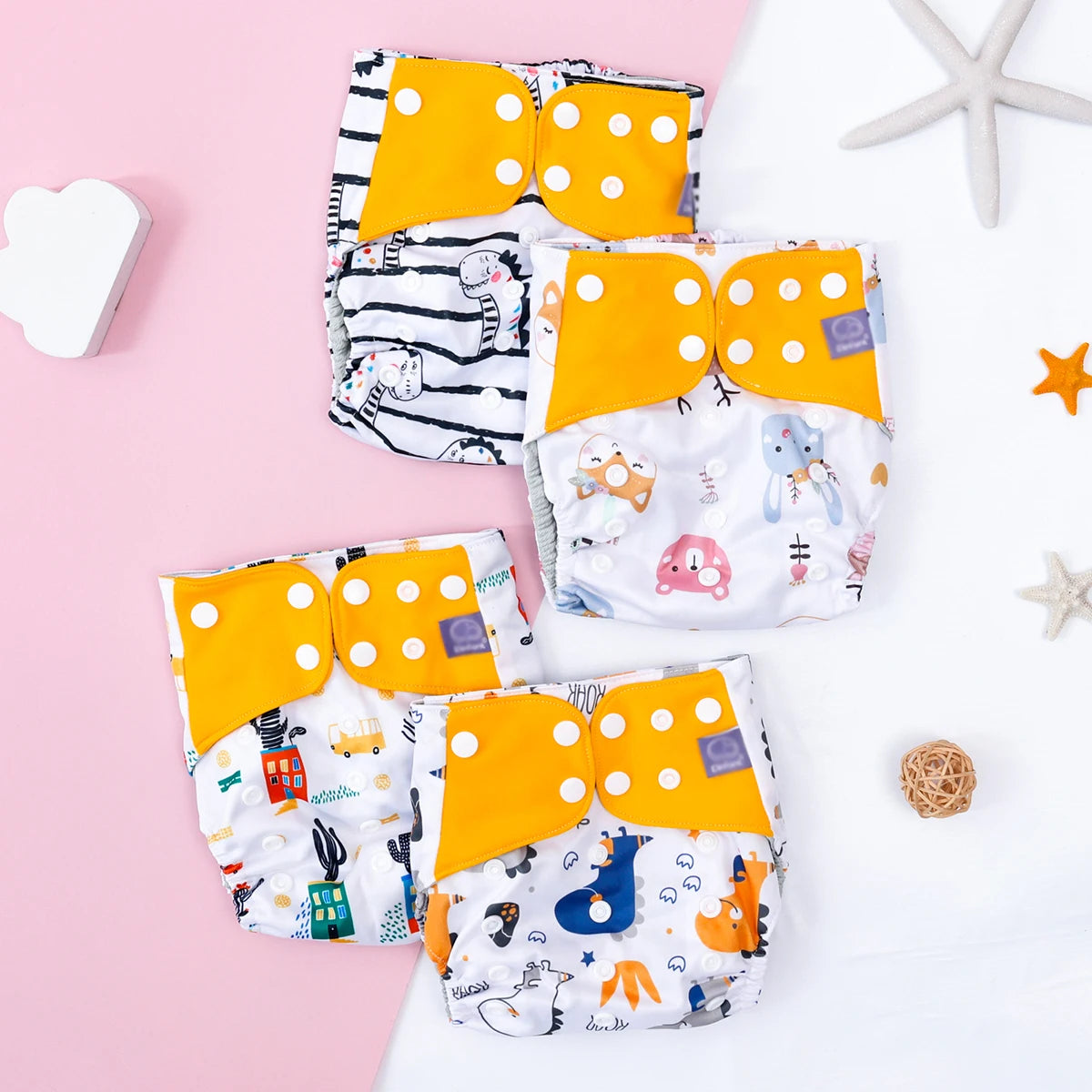 Elinfant 4PCS/Set Waterproof Washable Baby Cloth Diapers,Breathable Mesh Cloth Inner Baby Pocket Diapers, Cloth Nappy For 3-15kg
