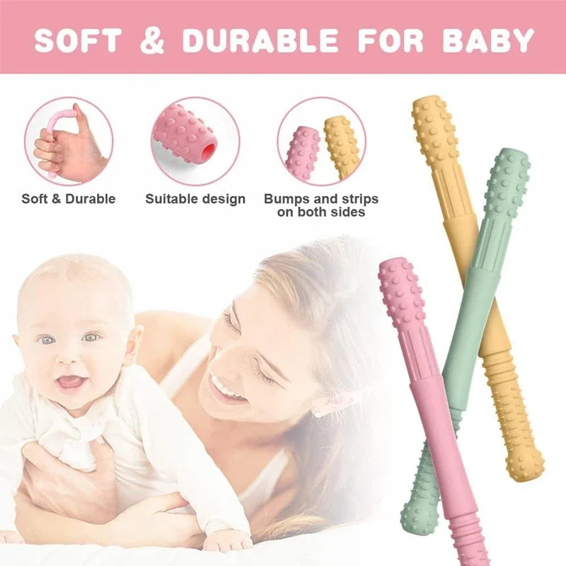 Baby Chewable Safe Toy Silicone Molar Straw Baby Teether Baby Teething Toys Molar Silicone Handle Baby Safety Toy