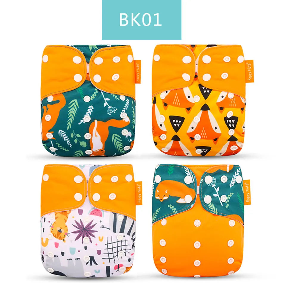 HappyFlute 4Pcs/Set 3-15kg Pocket Diaper EOC-Friendly Washable&Reusable Absorbent Adjustable Baby Ecological Nappy Cover