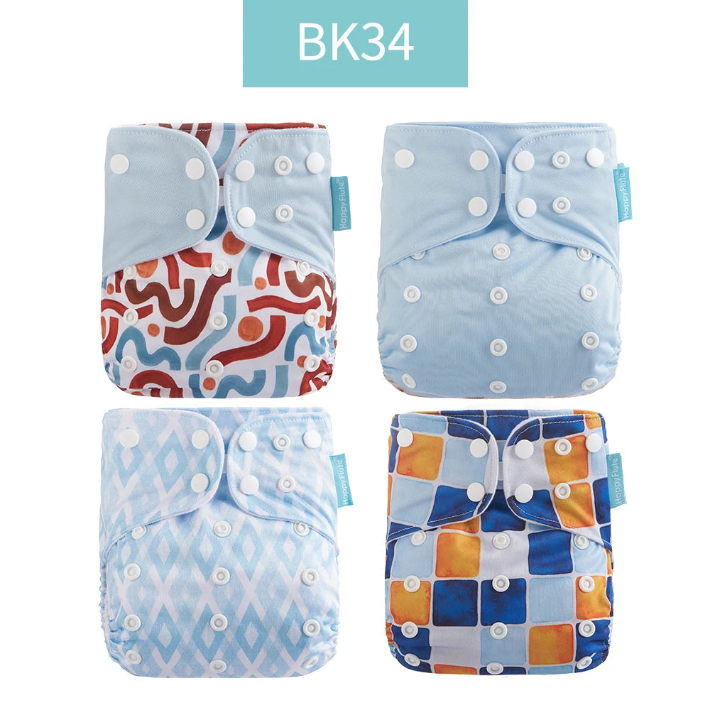 Happyflute New Desig Hot Sale 4Pcs OS Pocket Diaper Washable&Reusable Absorbent Ecological Diaper Cover Adjustable Baby Nappy