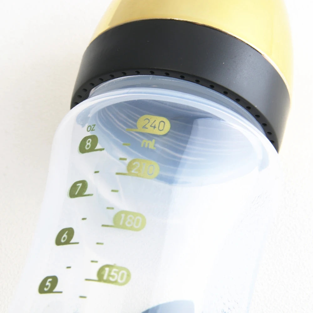 Golden BPA Free 240ML Baby Crown Bottle With 26 Letters Pacifier Chain Gem Clip /Teether Toy Boy And Girls