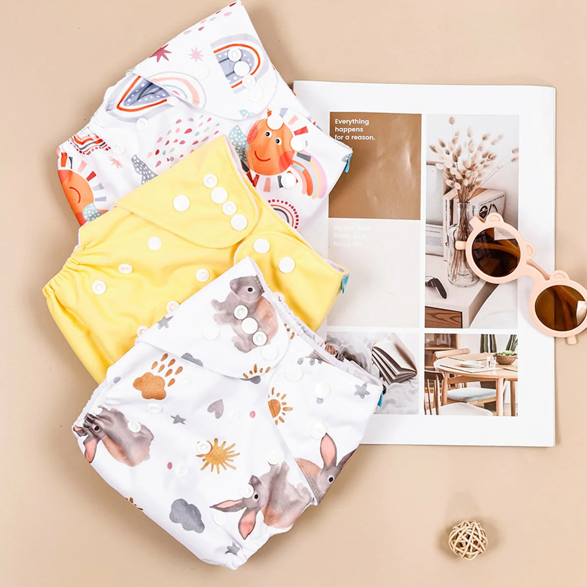 3 Pcs Ecological Baby Washable Reusable Cloth Pocket Diaper Baby Nappy With One Pocket Fit 3-15kg Baby