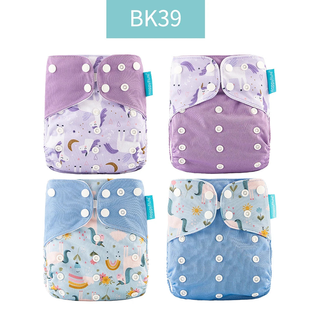 Happyflute New Desig Hot Sale 4Pcs OS Pocket Diaper Washable&Reusable Absorbent Ecological Diaper Cover Adjustable Baby Nappy