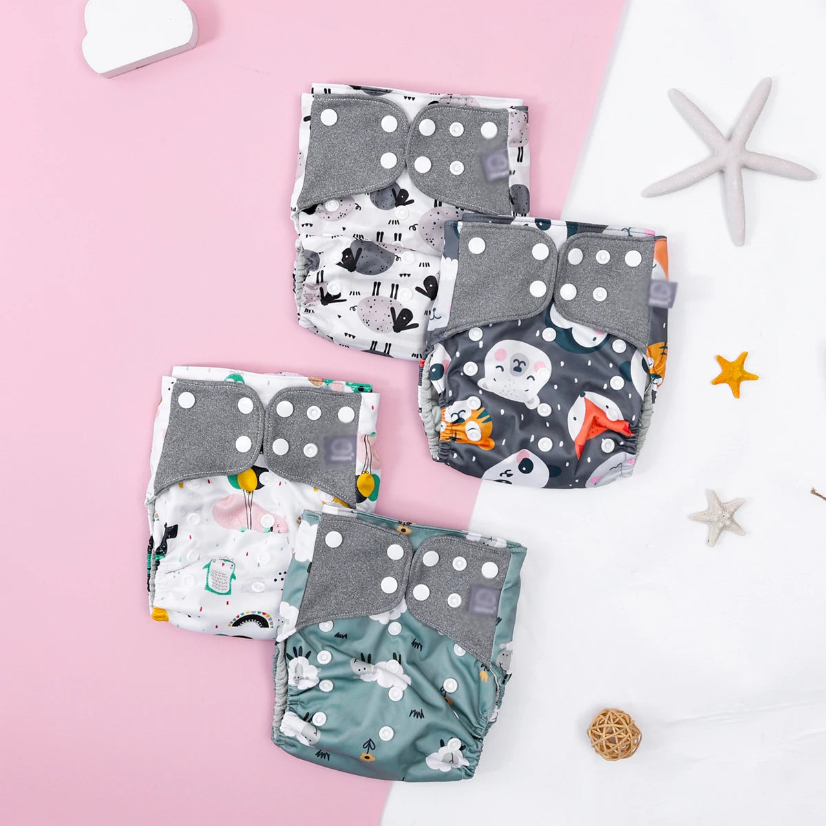 Elinfant 4PCS/Set Waterproof Washable Baby Cloth Diapers,Breathable Mesh Cloth Inner Baby Pocket Diapers, Cloth Nappy For 3-15kg