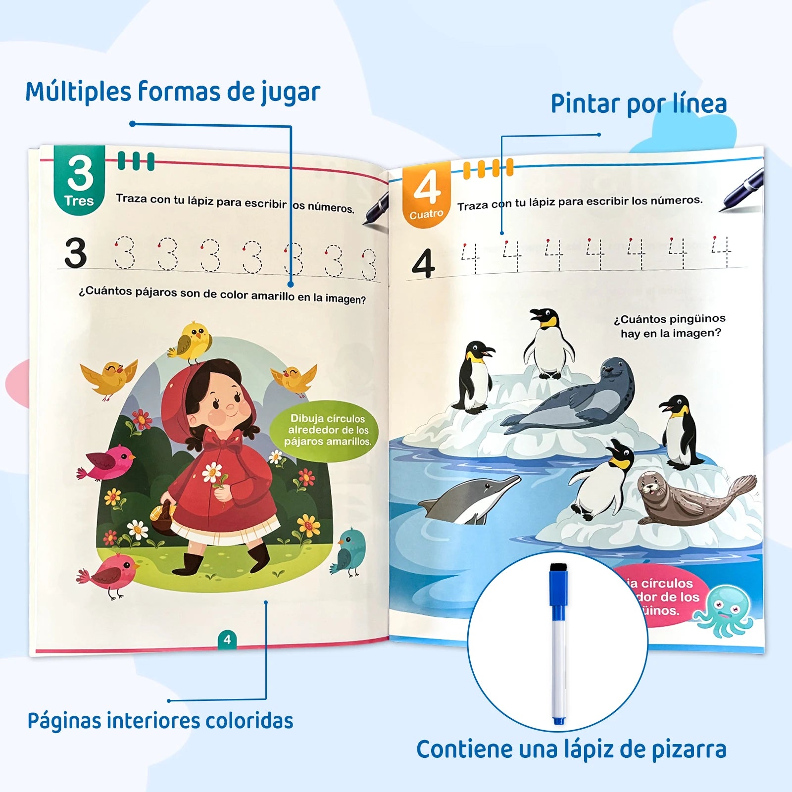 Spanish Children's Tracing Book Alphabet Numbers Learning Includes A Re-writable Pen Children's Puzzle Books Gifts