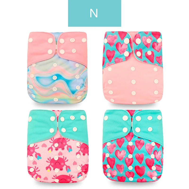 HappyFlute 4Pcs/Set 3-15kg Pocket Diaper EOC-Friendly Washable&Reusable Absorbent Adjustable Baby Ecological Nappy Cover