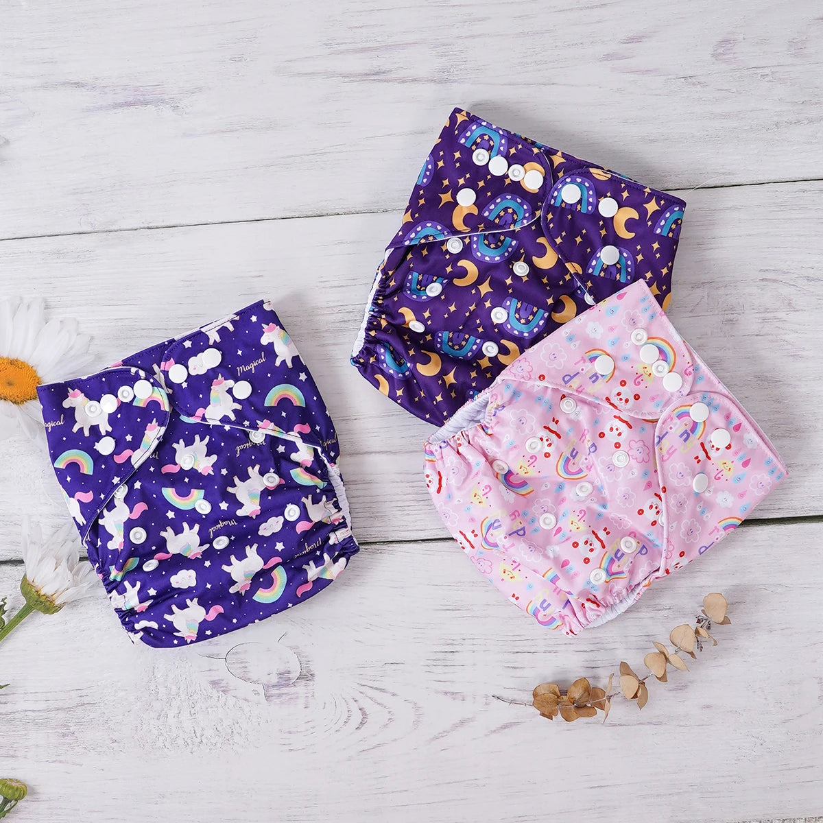 Elinfant 3PCS Washable One Size Cloth Diaper Waterproof Reusable Cloth Diaper For 3-15kg Baby