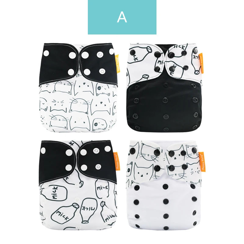 HappyFlute 4Pcs/Set 3-15kg Pocket Diaper EOC-Friendly Washable&Reusable Absorbent Adjustable Baby Ecological Nappy Cover