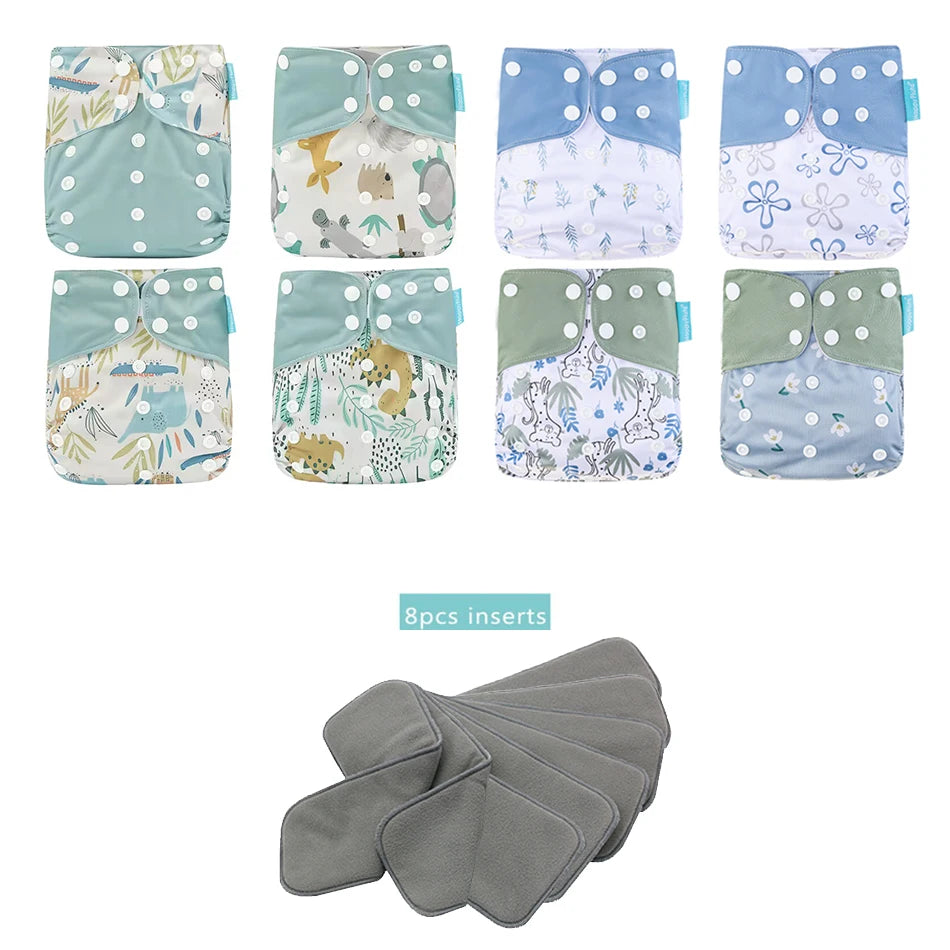 Happyflute New OS Pocket Nappy Set Adjustable 8pcs Diape+8pcs Bamboo Charcoal Insert Waterproof&Reusable Washable Baby Diaper