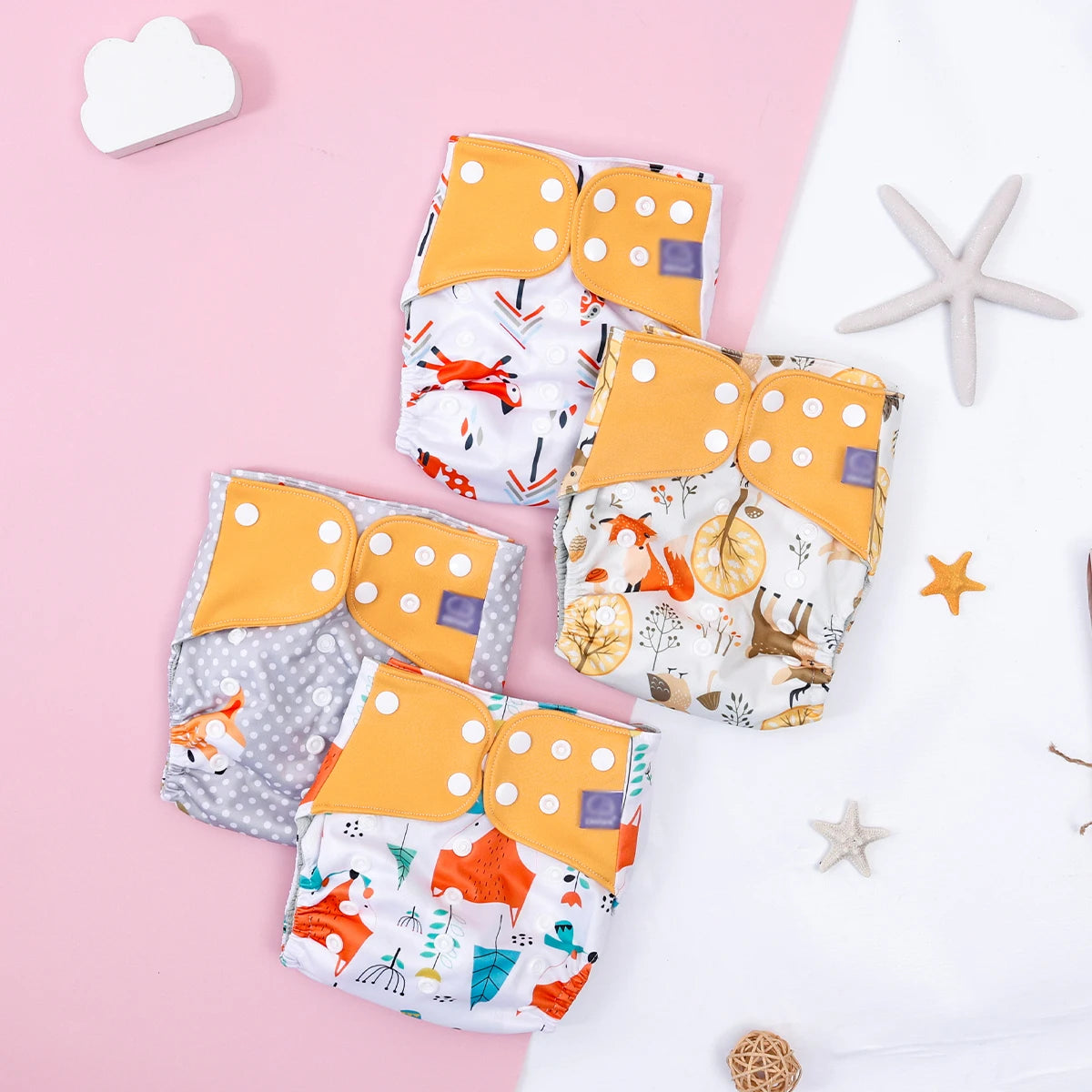 Elinfant 4PCS/Set Waterproof Washable Baby Cloth Diapers,Breathable Mesh Cloth Inner Baby Pocket Diapers, Cloth Nappy For 3-15kg