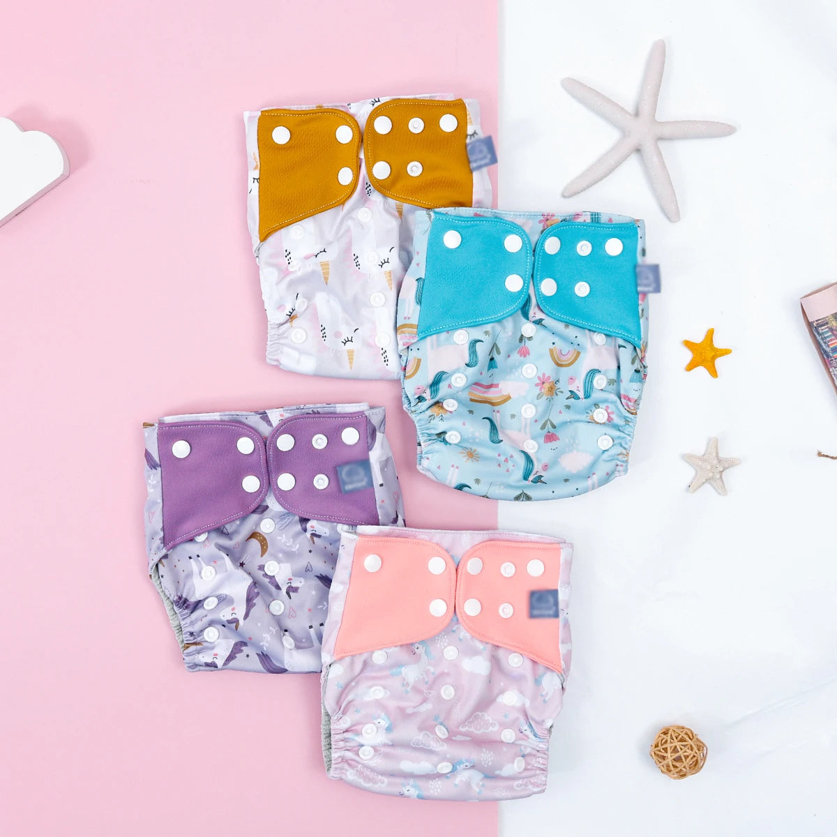Elinfant 4PCS/Set Waterproof Washable Baby Cloth Diapers,Breathable Mesh Cloth Inner Baby Pocket Diapers, Cloth Nappy For 3-15kg