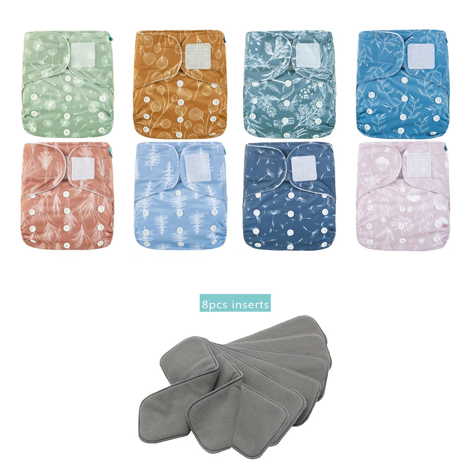 Happyflute New OS Pocket Nappy Set Adjustable 8pcs Diape+8pcs Bamboo Charcoal Insert Waterproof&Reusable Washable Baby Diaper