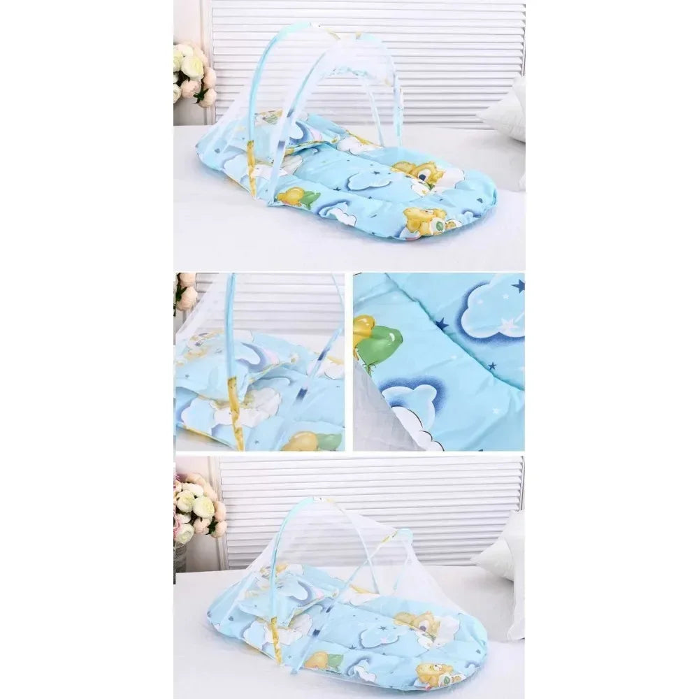 Portable Baby Crib Mosquito Net – Foldable Anti-Mosquito Mesh with Soft Cushions & Pillows for Infant Beds