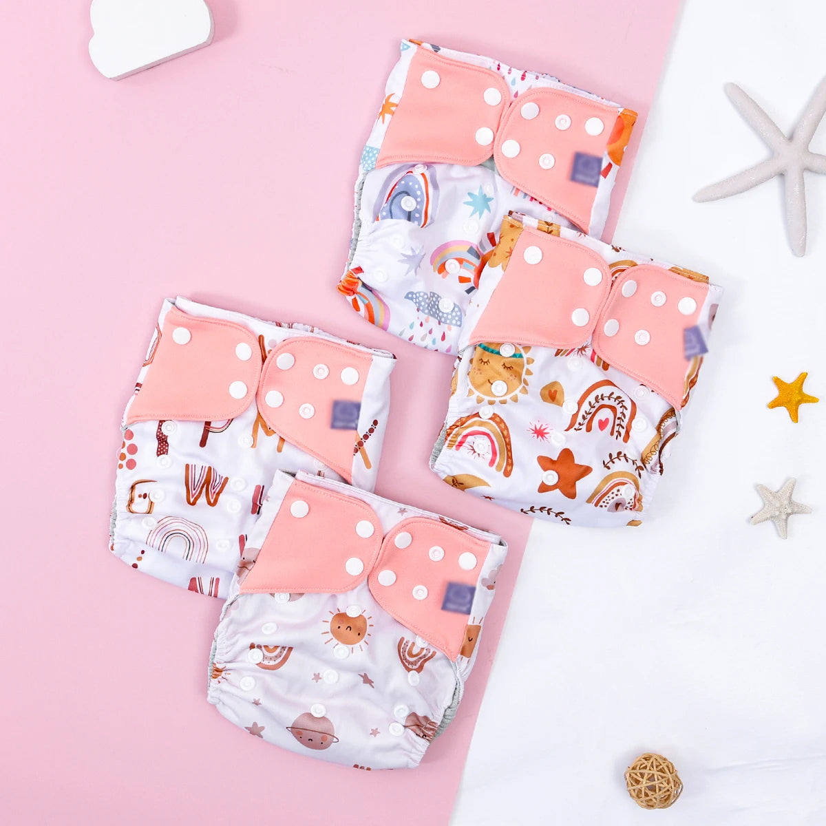 Elinfant 4PCS/Set Waterproof Washable Baby Cloth Diapers,Breathable Mesh Cloth Inner Baby Pocket Diapers, Cloth Nappy For 3-15kg