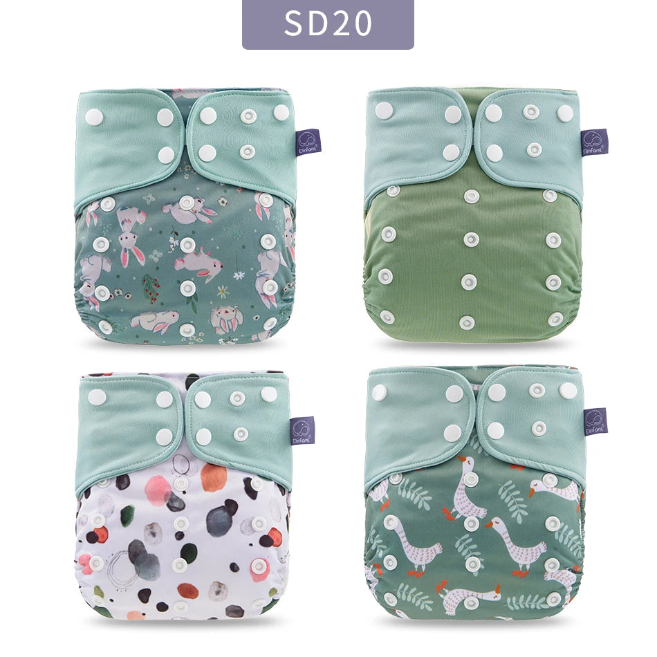 Elinfant Breathable Mesh Cloth 4pcs/set Cloth Diaper Washable Adjustable Reusable OS Baby Cloth Pocket Diaper