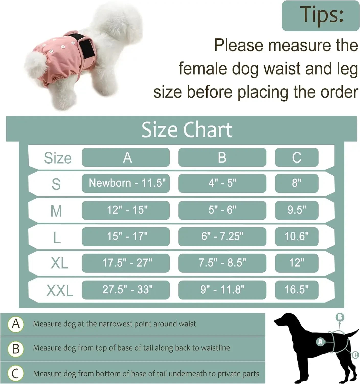 Washable Female Dog Diapers Premium Reusable Diapers for Doggie in Heat Highly Absorbent Dog Diapers Female for Pet Incontinence