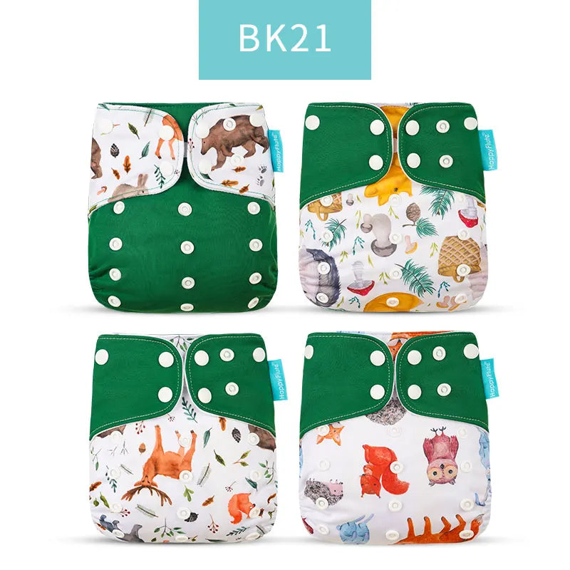 HappyFlute 4Pcs/Set 3-15kg Pocket Diaper EOC-Friendly Washable&Reusable Absorbent Adjustable Baby Ecological Nappy Cover