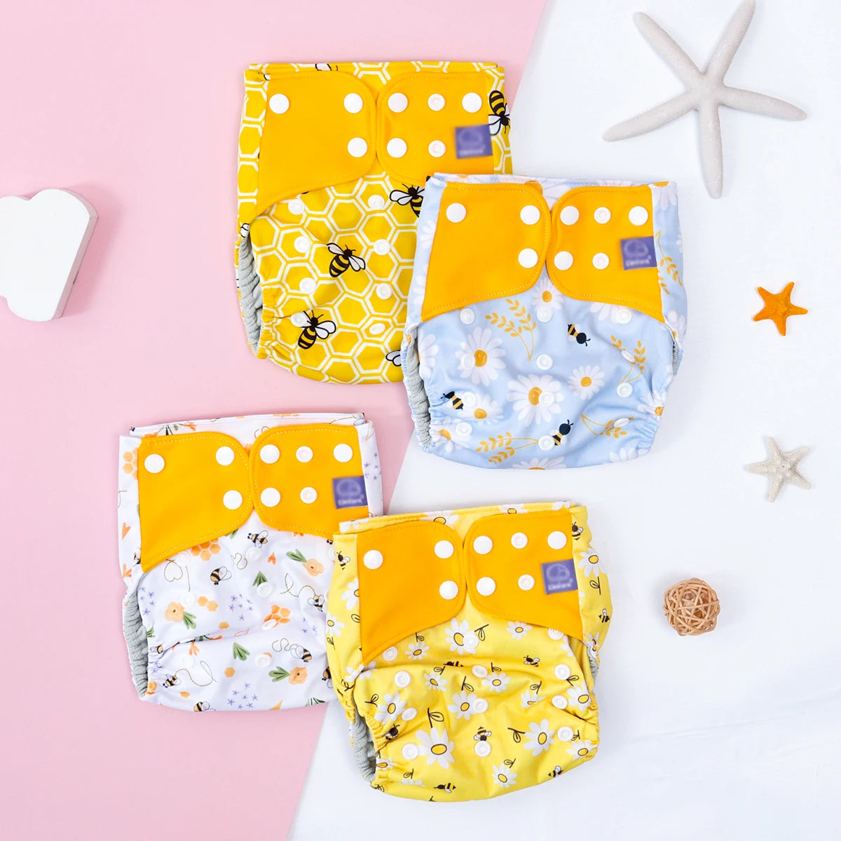 Elinfant 4PCS/Set Waterproof Washable Baby Cloth Diapers,Breathable Mesh Cloth Inner Baby Pocket Diapers, Cloth Nappy For 3-15kg