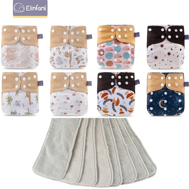 Elinfant 8pcs diapers with 8pcs absorbents waterproof baby pcoket diapers gray mesh baby cloth diapers