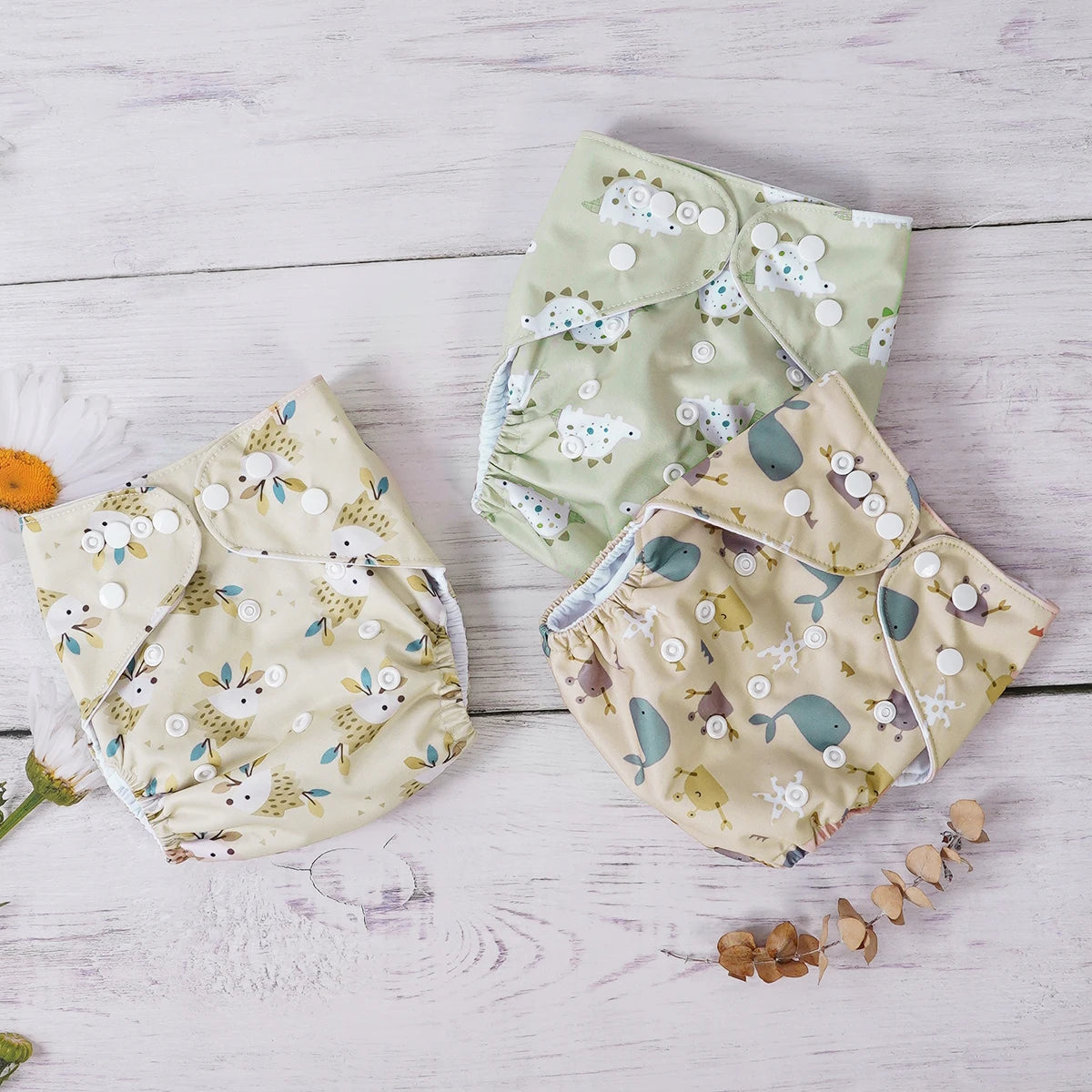 Elinfant 3PCS Washable One Size Cloth Diaper Waterproof Reusable Cloth Diaper For 3-15kg Baby