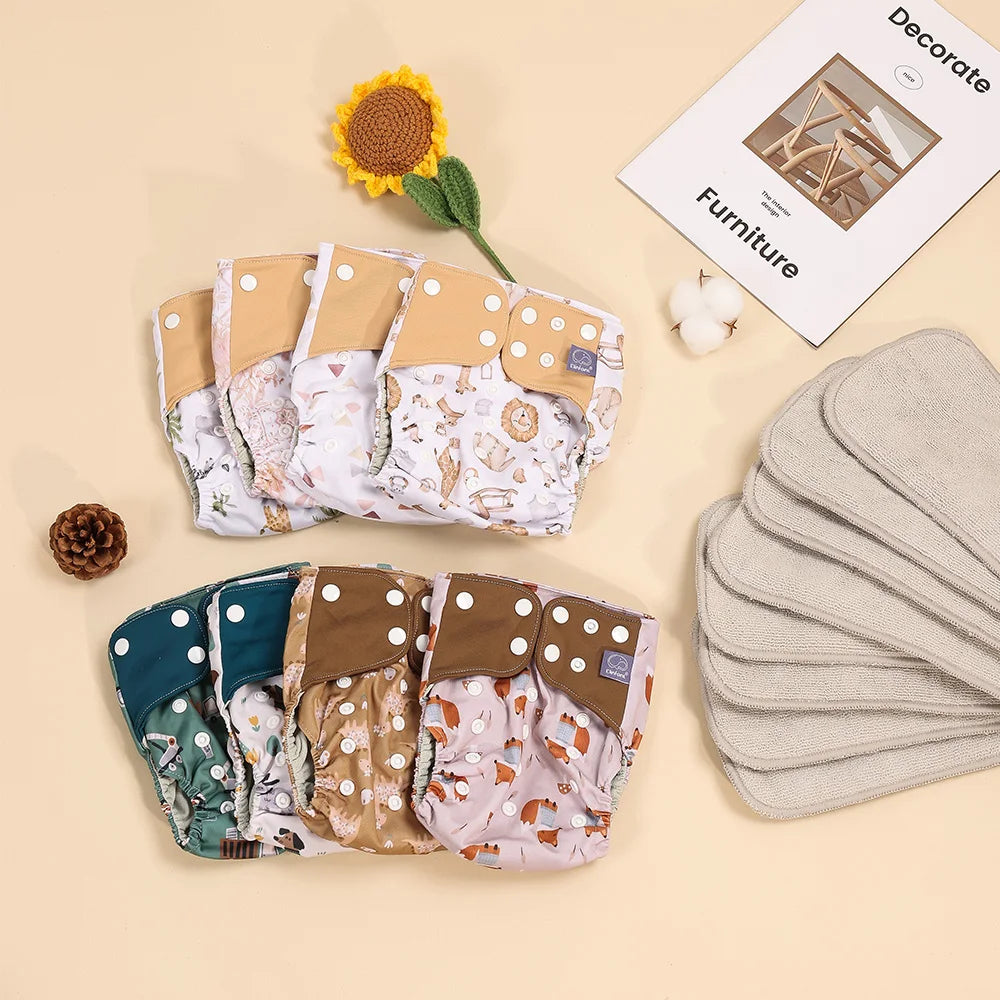 Elinfant waterproof baby pcoket diapers 8pcs diapers with 8pcs absorbents gray mesh baby cloth diapers