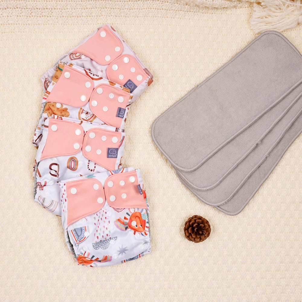 Elinfant waterproof  baby cloth diaper with 4 absorbents mesh cloth inner os for 3-15kg washable eco-friendly pocket cloth nappy