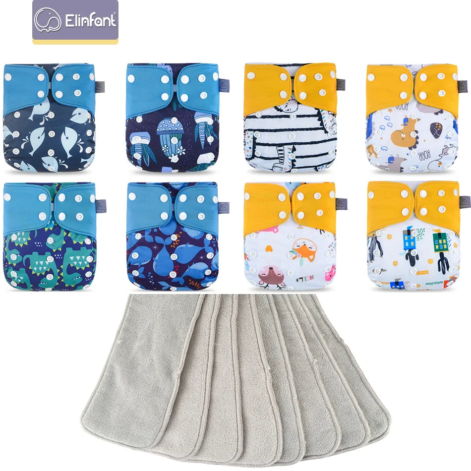 Elinfant New Matching waterproof baby pcoket diapers 8 pcs gray mesh cloth diapers and 8pcs microfiber inserts