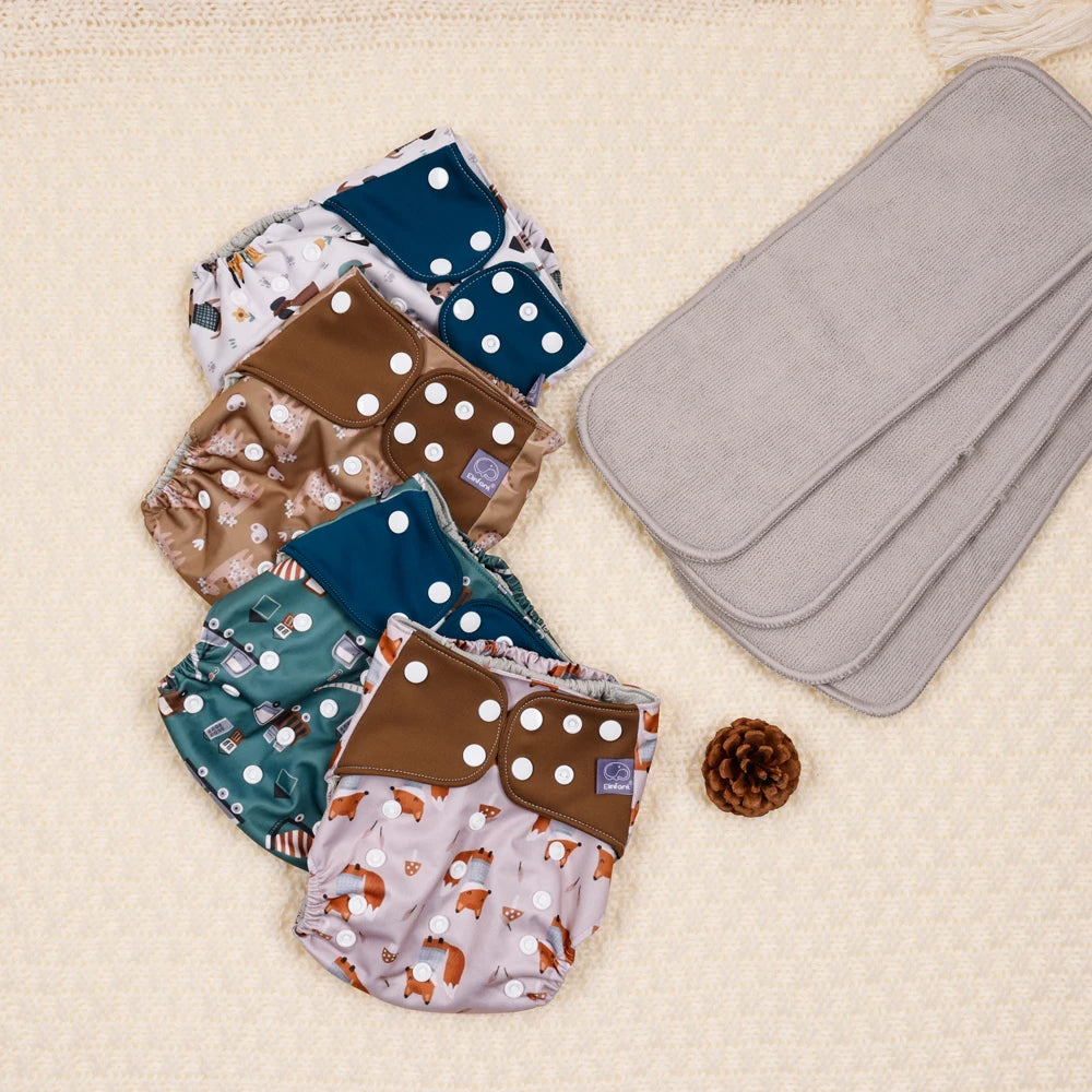 Elinfant waterproof  baby cloth diaper with 4 absorbents mesh cloth inner os for 3-15kg washable eco-friendly pocket cloth nappy