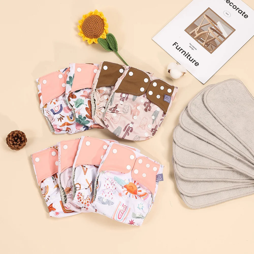 Elinfant waterproof baby pcoket diapers 8pcs diapers with 8pcs absorbents gray mesh baby cloth diapers